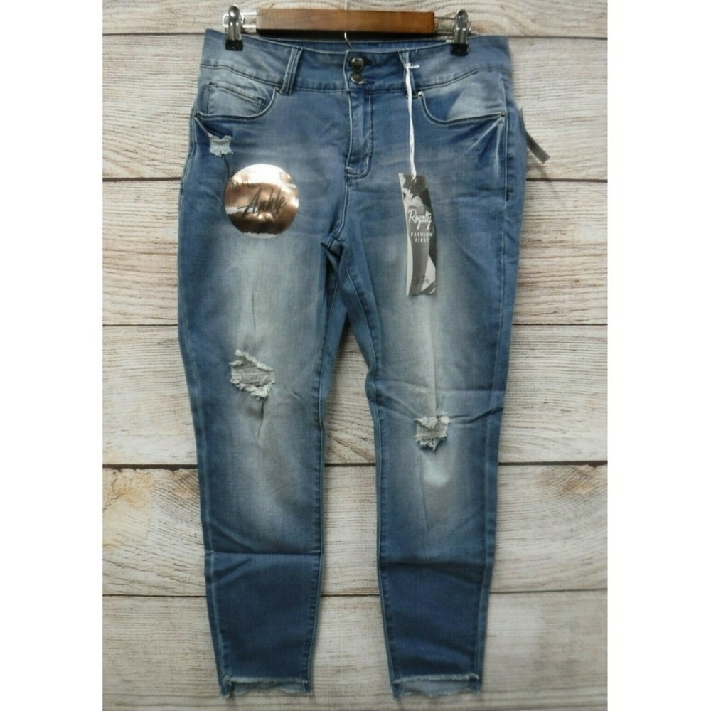 Royalty Jeans Womens Size 6 Mid Rise Slim Fit Ankle Stretch Distressed Jeans New